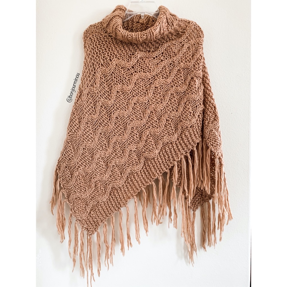 Hand Knit Cowl/Turtleneck Chunky Cable Knit Poncho
